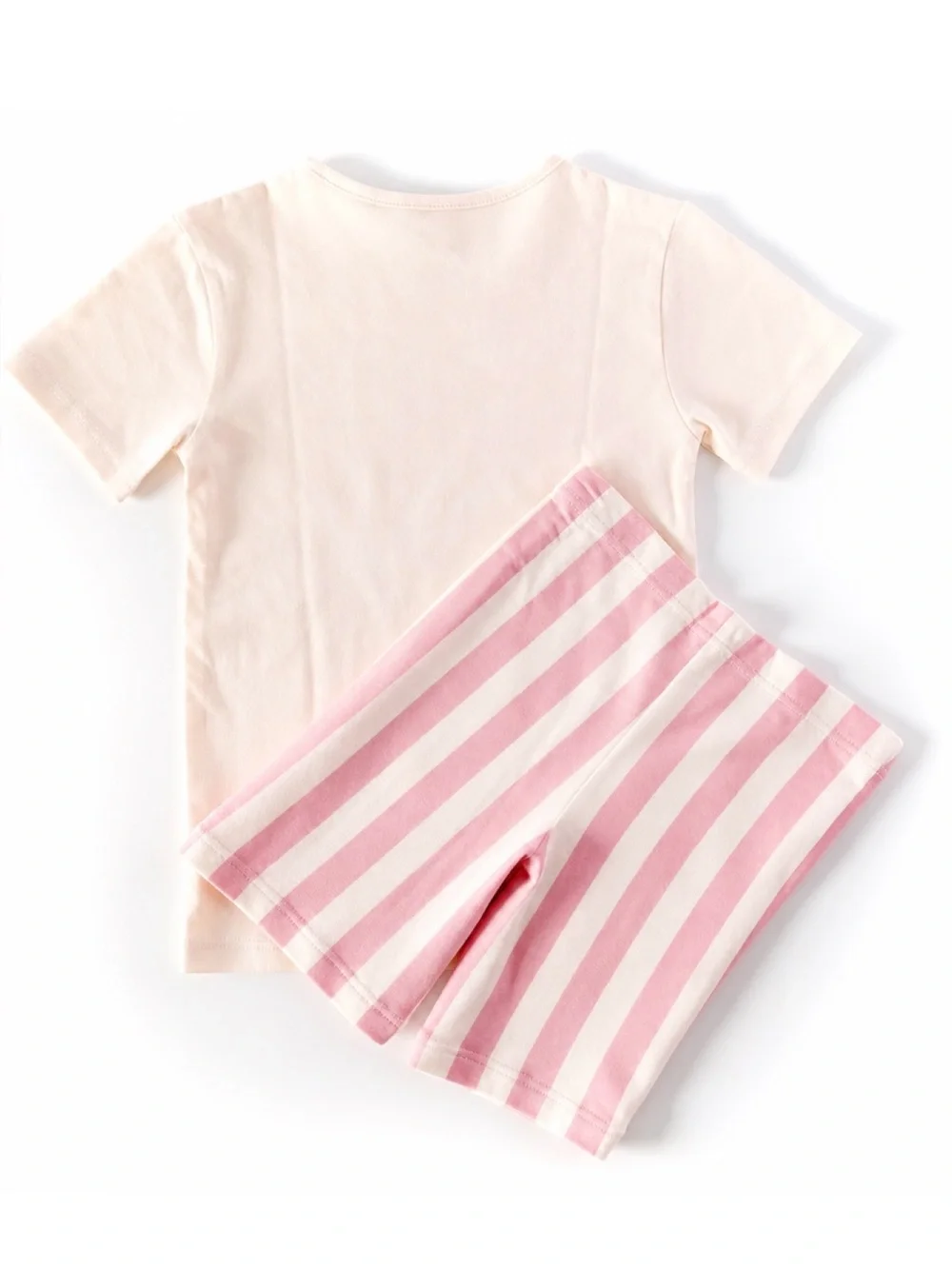 NWOT H&M Girls Outfit Set 🐰 Bingo Fluffy Cream Tee + Pink Stripe Shorts Size 5Y